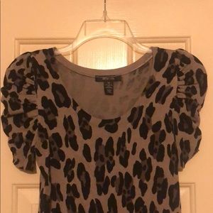 Style and Co Leopard Sweater XS Ruched Puff Sleeve